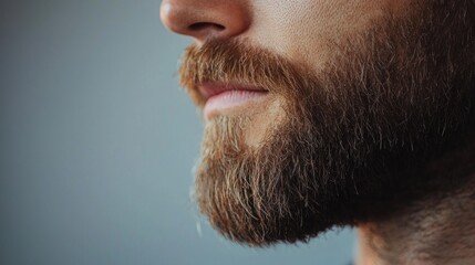 Obraz premium Close-up of a well-groomed beard with trimmed edges and a subtle shine, against a plain background