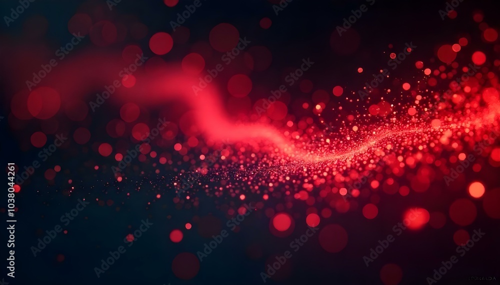 Wall mural glowing red abstract waves with sparkling particles on a dark background