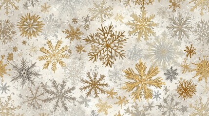 Decorative snowflakes in gold, silver, and white on a light background for winter celebrations