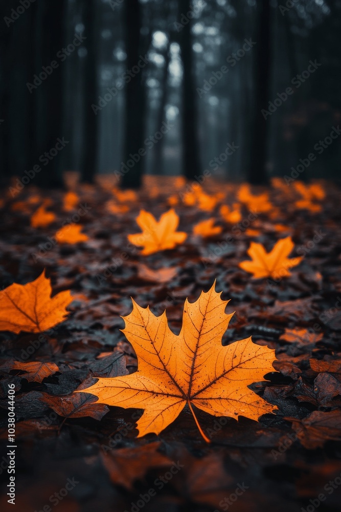 Poster a collection of autumn leaves floating against a dark background in a tranquil setting