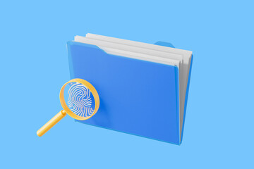 Large folder with magnifier and fingerprint, documents protection