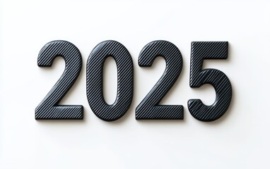 3D text "2025" with carbon fiber realistic modern design, soft lighting, white background