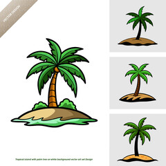 Fototapeta premium Tropical island with palm tree on white background vector art set Design