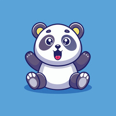 Cute Panda Bear Sitting Happy Blue Cartoon Vector Icon Illustration.