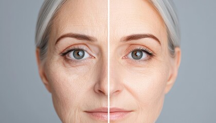 Sidebyside comparison of natural aging eyelids vs rejuvenated postsurgery eyelids, highlighting the transformative effects