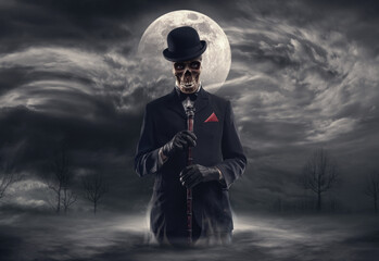 Creepy evil character surrounded by fog
