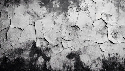 Abstract grayscale texture: Weathered, cracked paint reveals a dark, aged underlayer. A study in contrast and decay, hinting at history and time's passage.