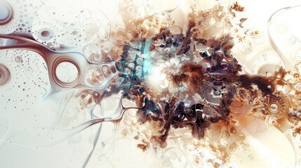 a pulsating neuron surrounded by an ethereal aura of celestial bodies and intricate gears, symbolizing the intrinsic relationship between human consciousness and the cosmic energies