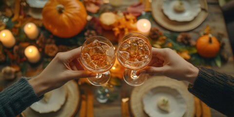 family toasting drinks sitting at christmas table. ai generated