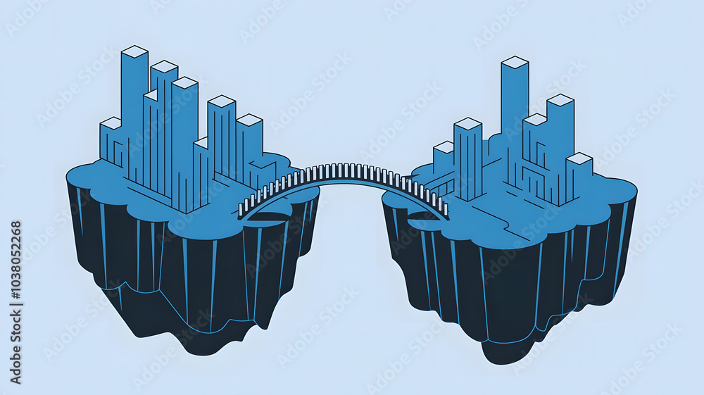 Wall mural a digital bridge connecting two islands of bar charts, illustrating the connection between different