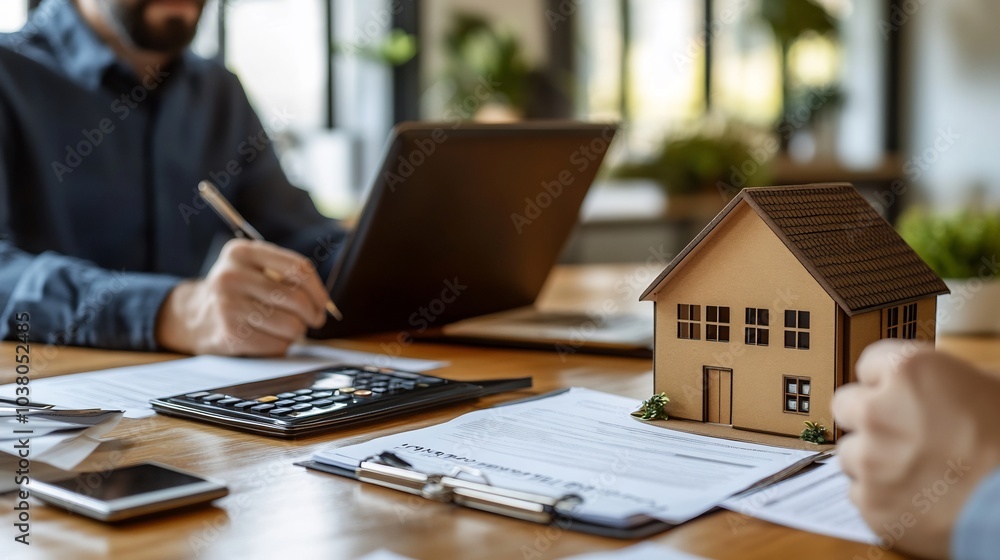 Aufkleber insurance agent explaining a property insurance policy to a client in an office setting with insuran