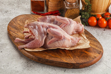 Raw gurmet quail bird preparation