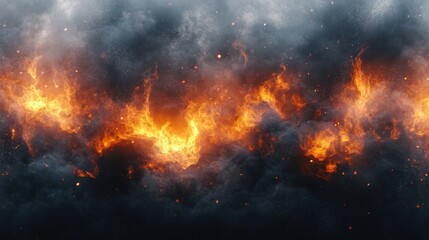 Dramatic scene of fire and smoke blending