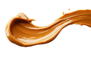Caramel paint texture flowing on white background.
