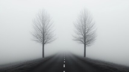 Obraz premium A path leading into a dense fog, symbolizing emotional detachment and the uncertainty of mental health struggles