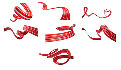 3d Set Of Different Style Of Red Flags Waving Ribbon Flags On White Background 3d Illustration