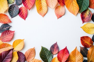 Obraz premium Colorful autumn leaves making a frame on white background