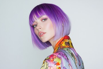 Fototapeta premium portrait of a woman with makeup and purple blonde hair
