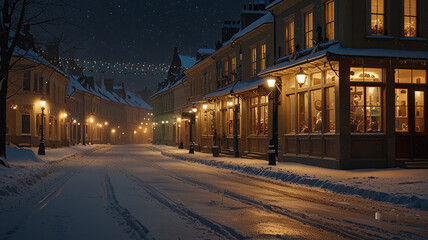 Serene Snowy Night in a Charming Village