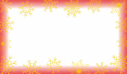 beautiful New Year background with golden snowflakes and a red frame