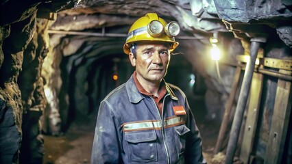 Miner in the Mine. Well-Uniformed Miner Inside Mine