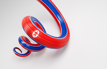 North Korea Flag ribbon spiral twisted shape 3d illustration