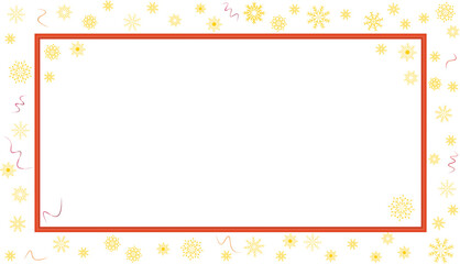beautiful New Year background with golden snowflakes and a red frame