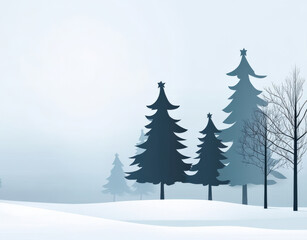 Obraz premium serene winter landscape featuring tall evergreen trees and light snowfall. scene evokes peaceful, tranquil atmosphere, perfect for holiday season