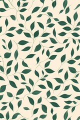 Elegant Pattern of Green Leaves on a Cream Background, Ideal for Interior Design and Home Decor in Modern Spaces