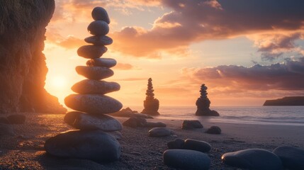 Sunrise Balanced Rocks on the Beach