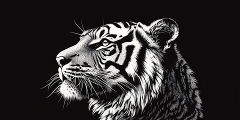 Obraz premium A striking black and white portrait of a majestic tiger,