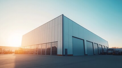 Obraz premium Modern Industrial Warehouse at Sunset 