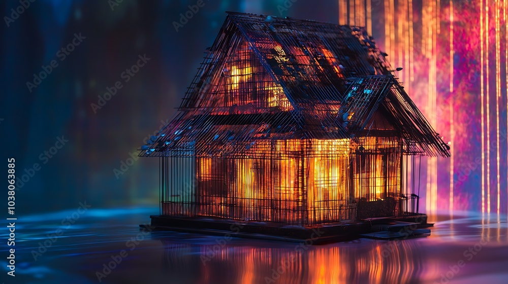 Poster a whimsical abode of vibrating strings and musical harmony shimmering in a dreamlike realm of light 