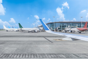Commercial airliner and airport terminal