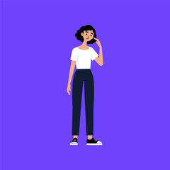 young women standing thinking vector illustration eps