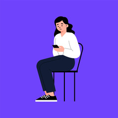 young women on phone sitting on chair vector eps illustration
