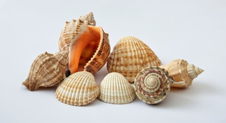 Various sea shells isolated on white background