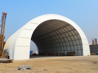 Industrial Strength Arch Structure: Durable and spacious, this large arched fabric structure offers versatile storage and protection. Ideal for industrial applications, construction sites.
