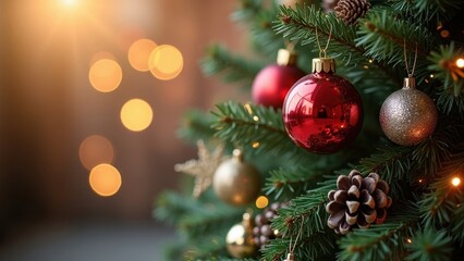 Obraz premium Beautifully Adorned Christmas Tree with Glittering Ornaments