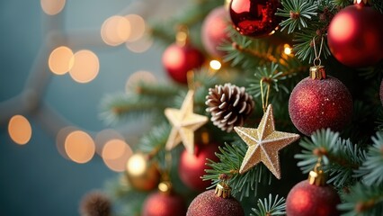 Sparkling Christmas Tree Decorations with Stars and Ornaments