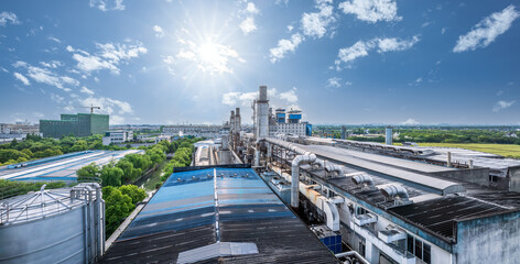 Chemical plant industrial building with equipment