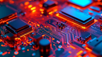 Advanced Circuit Board with Neon Lighting Effect