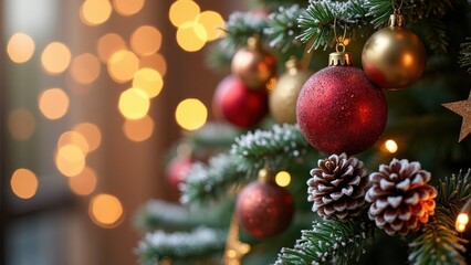 Obraz premium Close-Up of a Beautifully Decorated Christmas Tree with Ornaments