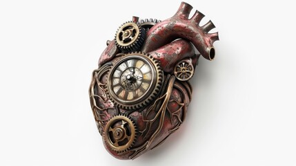 a surrealistic clock mechanism integrated seamlessly into the intricate folds of a human heart, with gears turning rhythmically to signify the passage of time and the intricate mechanisms of emotion