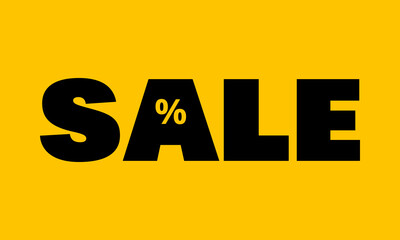 big SALE letters and percent sign on yellow background, vector advertising poster template