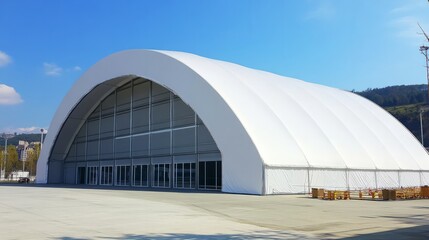 Modern Arch Structure: Large-scale tensile fabric structure, a contemporary architectural marvel. Ideal for events, warehousing, or industrial applications.