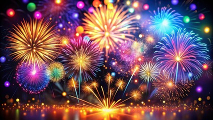 Naklejka premium A Symphony of Exploding Colors, Illuminating the Night Sky with a Dazzling Display of Fireworks, Creating a Magical and Festive Atmosphere