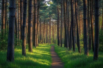 Fototapeta premium footpath in the forest with morning