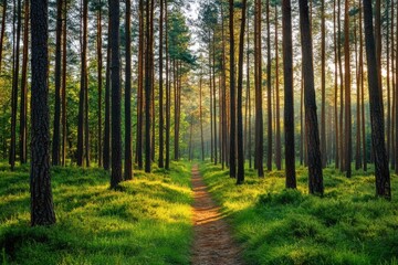 Obraz premium morning in the deep woods with path