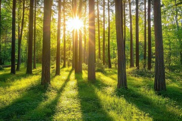 Obraz premium fair sun rays through the forest area